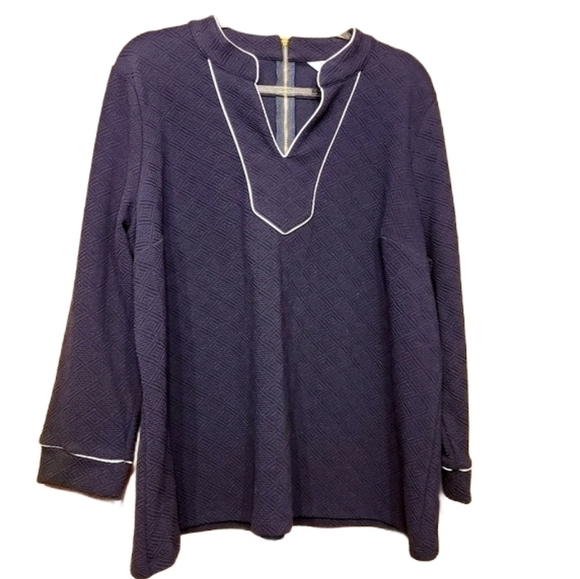 Crown & Ivy | Navy Blue & White Country Roads II Signature Blouse (Size XXL) - Picture 1 of 8